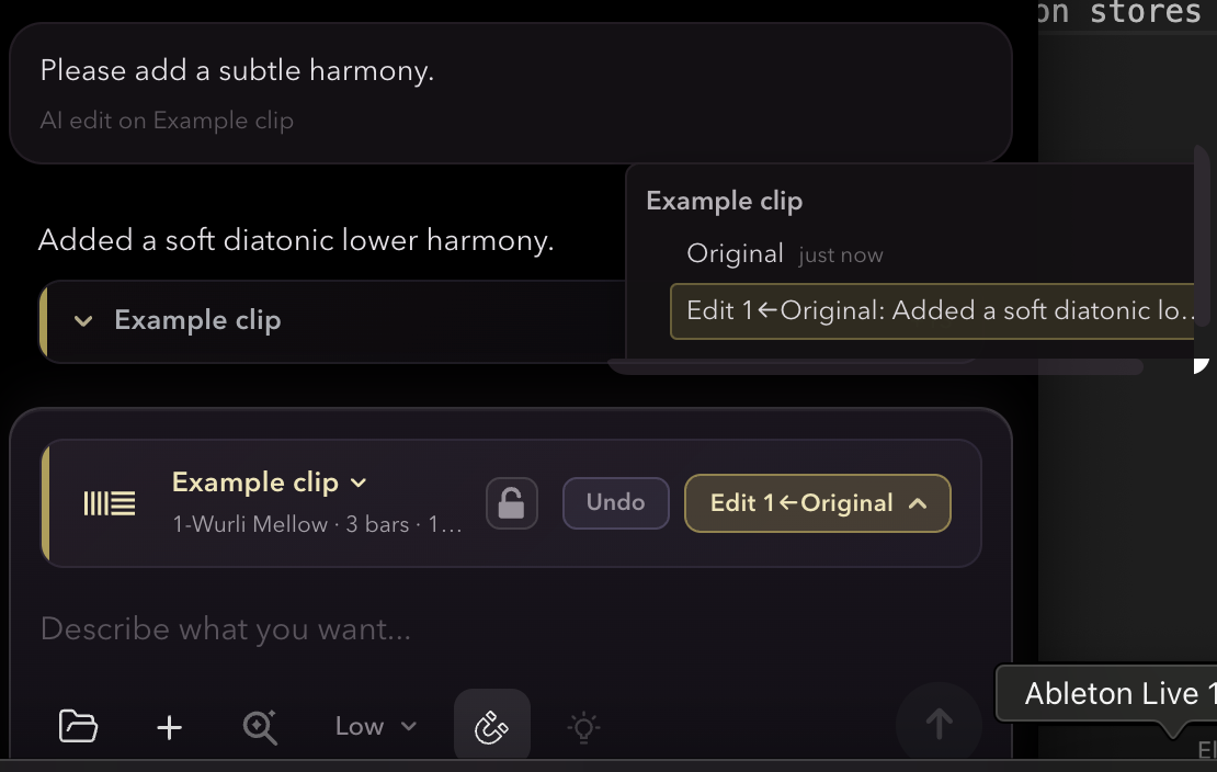 Edit history menu